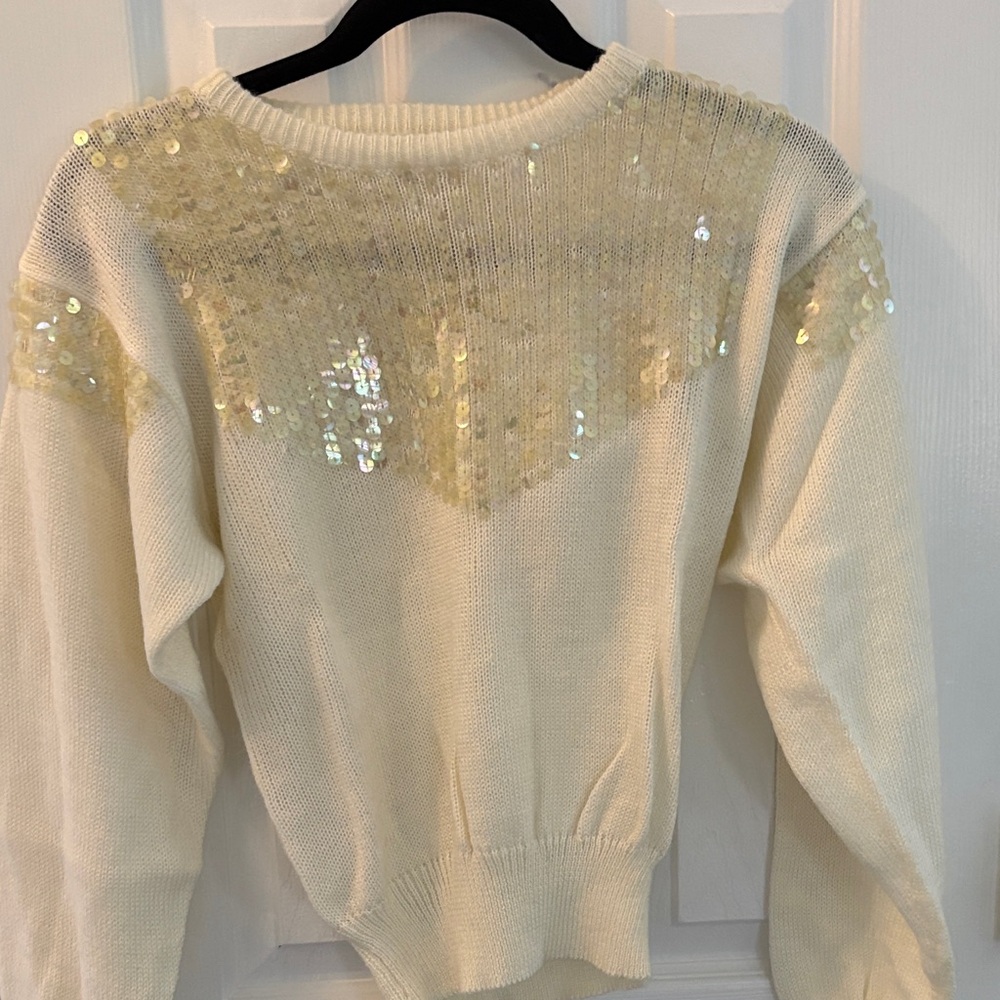 Jump Cream Sweater with Gold Sequin Yoke